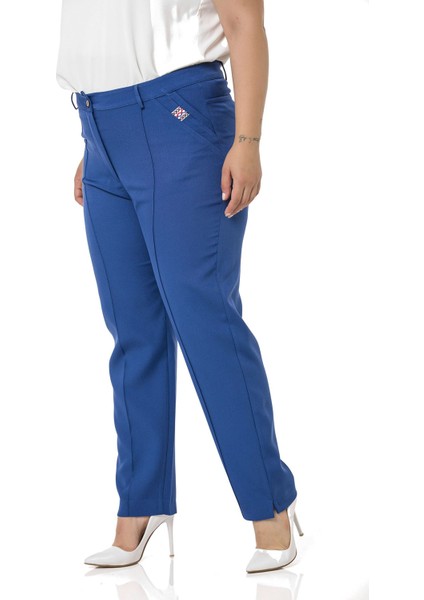 Büyük Beden Dar Paça Nervür Dikişli Paçası Yırtmaçlı Fermuarlı Indigo Kadın Pantolon indirimleri