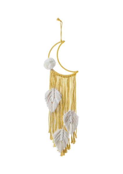 Sarı Ay Makrome Duvar Asılı Makrome Dream Catchers Boho Dekor Bırakır Goblen Duvar Bebek Çocuk Odası Dekorasyon Düğün Hediyesi | Dekoratif Goblenler (Yurt Dışından)