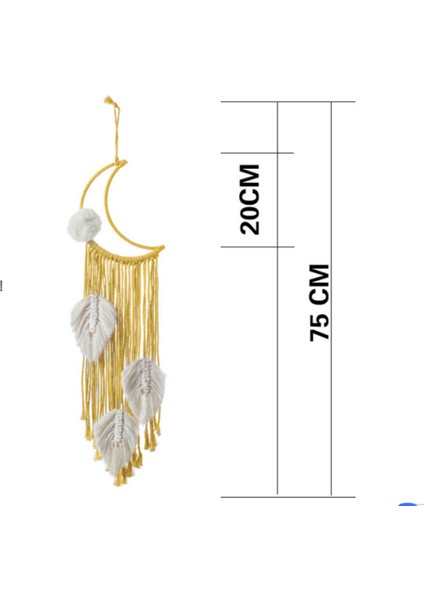 Sarı Ay Makrome Duvar Asılı Makrome Dream Catchers Boho Dekor Bırakır Goblen Duvar Bebek Çocuk Odası Dekorasyon Düğün Hediyesi | Dekoratif Goblenler (Yurt Dışından)