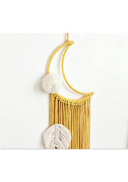 Sarı Ay Makrome Duvar Asılı Makrome Dream Catchers Boho Dekor Bırakır Goblen Duvar Bebek Çocuk Odası Dekorasyon Düğün Hediyesi | Dekoratif Goblenler (Yurt Dışından)