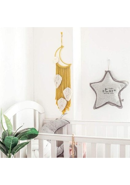 Sarı Ay Makrome Duvar Asılı Makrome Dream Catchers Boho Dekor Bırakır Goblen Duvar Bebek Çocuk Odası Dekorasyon Düğün Hediyesi | Dekoratif Goblenler (Yurt Dışından)