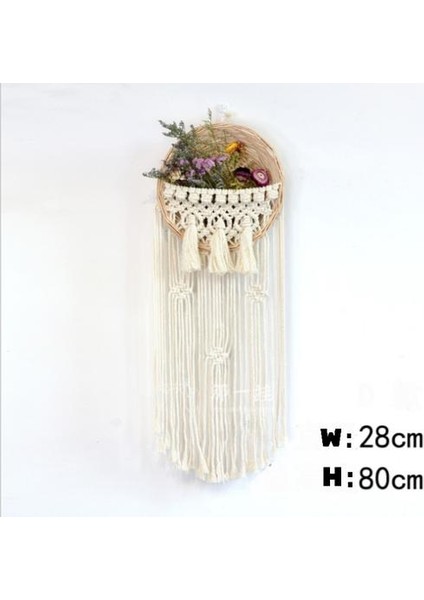 28 * 80 cm Dantel Makrome Duvar Asılı Dokuma Saksı Rattan Bohemian Stil Dekoratif Bahçe Sepeti Makrome Bitki Askısı | Dekoratif Gobiyeller (Yurt Dışından)