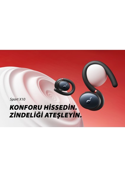 Soundcore Sport X10 TWS Bluetooth 5.2 Kablosuz Kancalı Spor Kulaklık - IPX7 Suya Dayanıklı - Siyah - A3961 (Anker Türkiye Garantili)