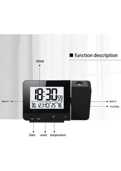 Projeksiyon Çalar Saat Dijital Saat ile Kapalı Termometre Higrometre, USB Şarj Yatak Odası Için Çift Çalar Saatler | Alarm Saatleri (Yurt Dışından)