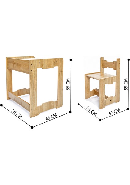 4-6 Yaş Martı Ahşap Montessori Çocuk Oyun, Çalışma ve Aktivite Masası ve Sandalyesi