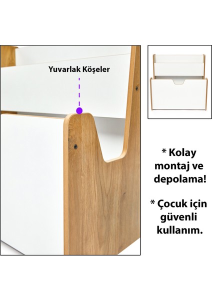 Turna Ahşap 0-4 Yaş Çocuk Çok Amaçlı Montessori Oyuncak Toplama ve Kitaplık Ünitesi