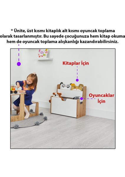 Turna Ahşap 0-4 Yaş Çocuk Çok Amaçlı Montessori Oyuncak Toplama ve Kitaplık Ünitesi