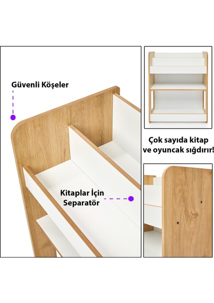 Martı Ahşap 4-6 Yaş Çocuk Çok Amaçlı Montessori Oyuncak Toplama ve Kitaplık Ünitesi