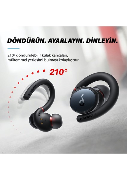 Soundcore Sport X10 TWS Bluetooth 5.2 Kablosuz Kancalı Spor Kulaklık - IPX7 Suya Dayanıklı - Siyah - A3961 (Anker Türkiye Garantili)