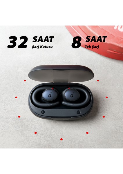 Soundcore Sport X10 TWS Bluetooth 5.2 Kablosuz Kancalı Spor Kulaklık - IPX7 Suya Dayanıklı - Siyah - A3961 (Anker Türkiye Garantili)