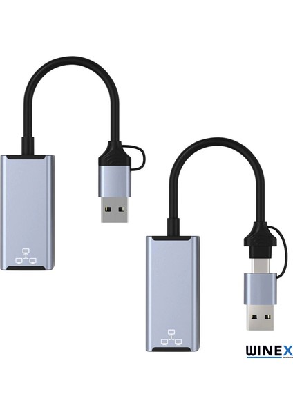 2in1 USB ve Type-C To RJ45 Ethernet Adaptörü