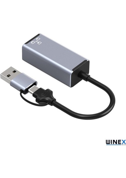 2in1 USB ve Type-C To RJ45 Ethernet Adaptörü