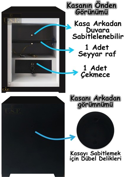 Ev ve Ofis Tipi Çelik Para Kasası 55 cm 40 kg Çift Anahtarlı Güvenli Para Kasası