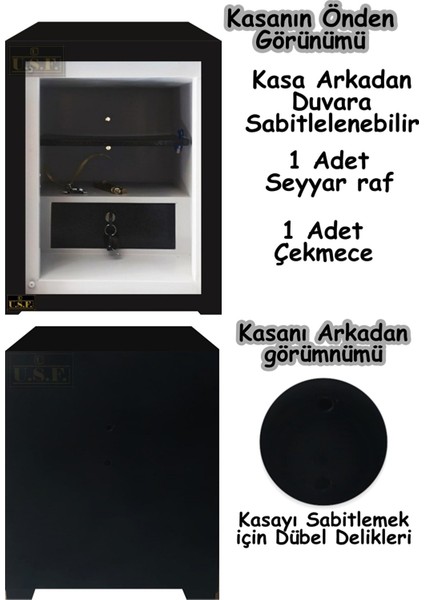 Ev ve Ofis Tipi Çelik Para Kasası 55 cm 40 kg Çift Anahtarlı Güvenli Para Kasası