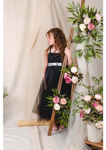 Sırt Gipeli Tüllü Kız Çocuk Saten Abiye fiyatları