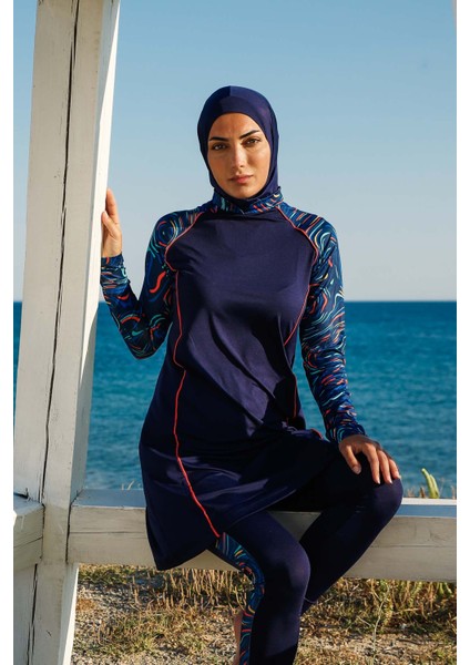 Lacivert Kadın Desen Detaylı Tasarım Performans Serisi Tesettür Mayo M2230 fiyatları