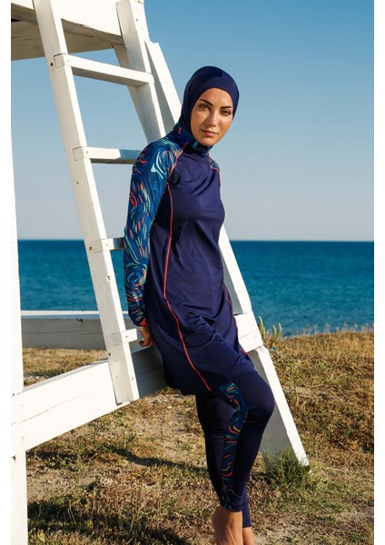 Lacivert Kadın Desen Detaylı Tasarım Performans Serisi Tesettür Mayo M2230 modelleri