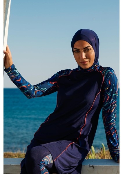 Lacivert Kadın Desen Detaylı Tasarım Performans Serisi Tesettür Mayo M2230 fırsatları