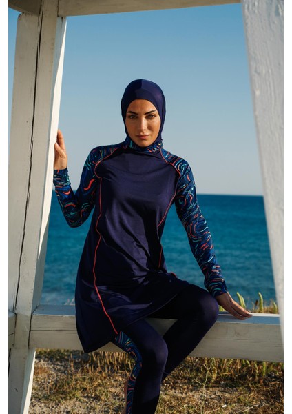 Lacivert Kadın Desen Detaylı Tasarım Performans Serisi Tesettür Mayo M2230 indirimleri