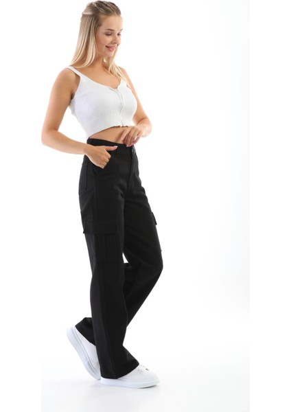 Ngbutika Siyah Yüksek Bel Geniş Paça Kargo Pantolon fiyatları