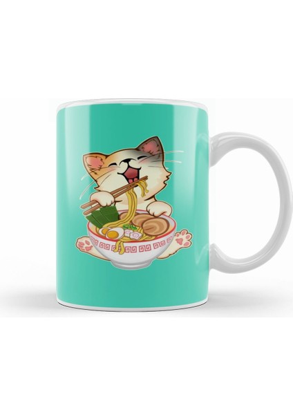 Kawaii Neko Kedi Cute Ramen Cat Japanese Noodle Anime Lover Kupa Bardak Porselen