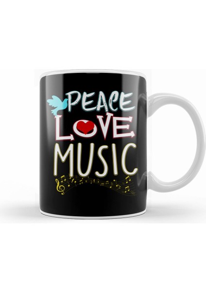 Cute Peace Love Music Hippie Hipster Festival Kupa Bardak Porselen