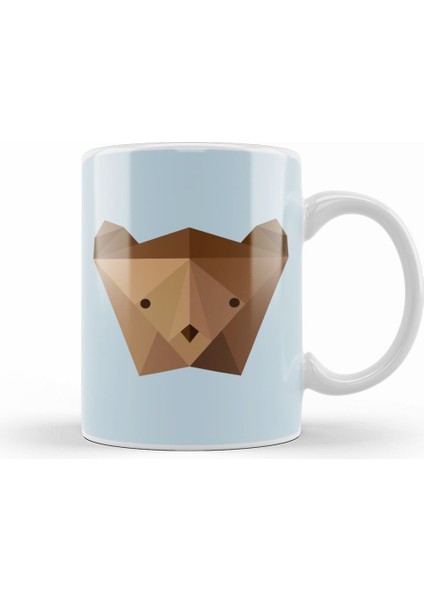 Geometric Animal Bear Head Kupa Bardak Porselen