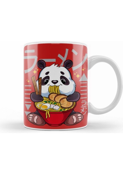 Ramen Panda Cute Kawaii Panda Eating Ramen Kupa Bardak Porselen