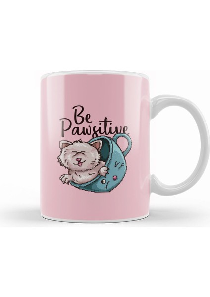 Retro Pixel Cat Be Pawsitive Kupa Bardak Porselen