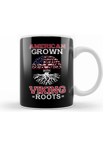 American Grown With Viking Roots Patriotic Norse Kupa Bardak Porselen