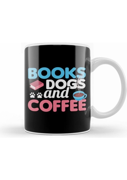 Cute & Funny Books Dogs And Coffee Bookworm Kupa Bardak Porselen
