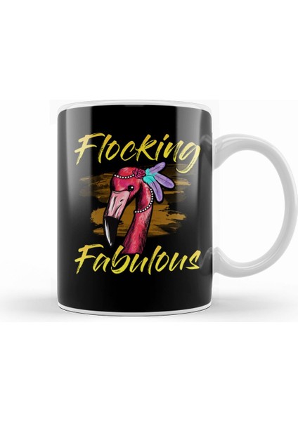 Cute & Funny Flocking Fabulous Flamingo Pun Kupa Bardak Porselen