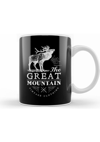 Retro Animal Stag Great Mountain Vintage Clothing White Kupa Bardak Porselen