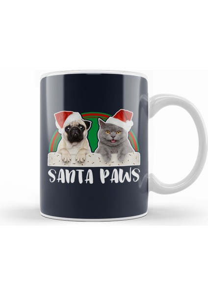 Santa Paws Christmas Pug And Cat Kupa Bardak Porselen