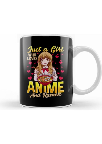 Just A Girl Who Loves Anime And Ramen Funny Foodie Kupa Bardak Porselen