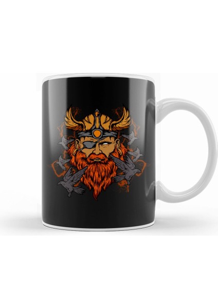 Odin The Norse Mythology Viking God & His Ravens Kupa Bardak Porselen
