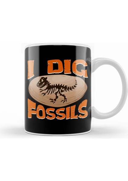 Funny I Dig Fossils Paleontology Pun Dinosaur Kupa Bardak Porselen