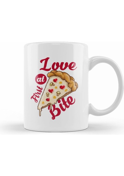 Love At First Bite Pizza Slice Pixel Art Kupa Bardak Porselen