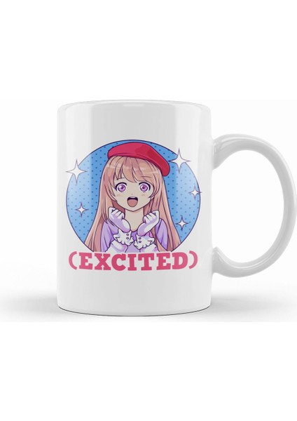 Cute Excited Anime Girl Funny Excited Face Kupa Bardak Porselen