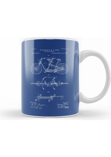 Tandem Bicycle Patent Blueprint W Starley H S Owen Kupa Bardak Porselen