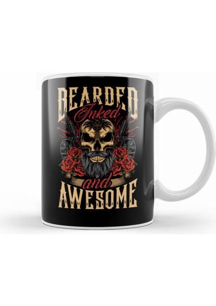 Bearded Inked And Awesome Badass Dad Kupa Bardak Porselen