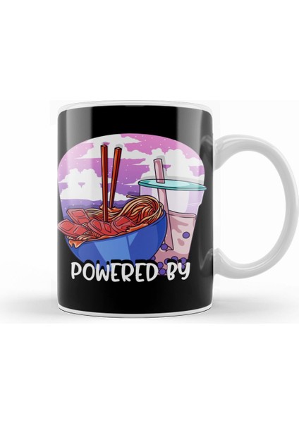 Powered By Ramen & Boba Tea Kawaii Anime Kupa Bardak Porselen