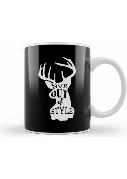 Retro Animal Stag Nvr Out Of Style White Kupa Bardak Porselen