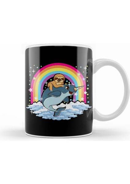 Cute Sloth Riding Narwhal The Unicorn Of The Sea Kupa Bardak Porselen
