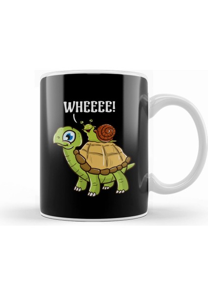 Cute & Funny Snail Riding On Turtle Yelling Wheee Kupa Bardak Porselen