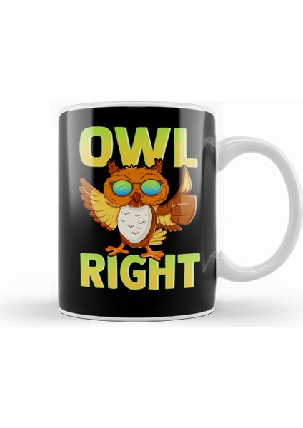 Funny Owl Right Thumbs Up Hippie Cute Alright Pun Kupa Bardak Porselen