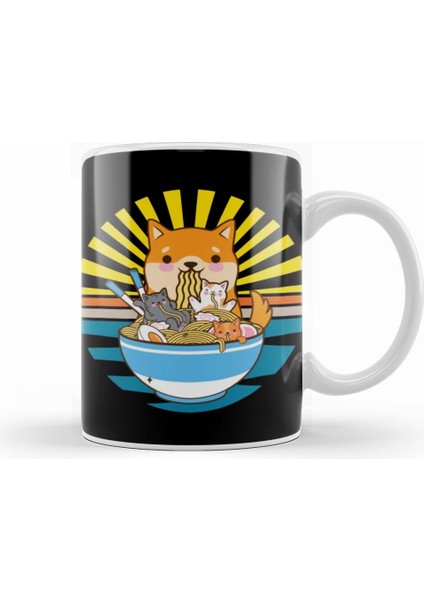 Cat Ramen Dog Shiba Inu Japanese Kawaii Cute Anime Puppy Kupa Bardak Porselen