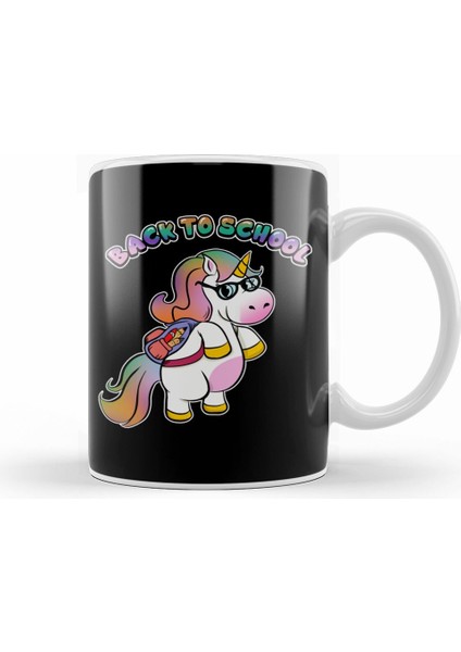 Cute Back To School Unicorn Student With Backpack Kupa Bardak Porselen