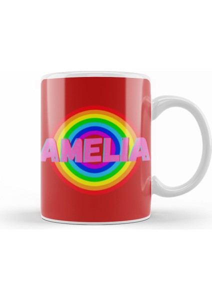Amelia Name Personalized Custom Vintage Retro Rainbow Style Design Gift Baby Gift For Her Kupa Bardak Porselen