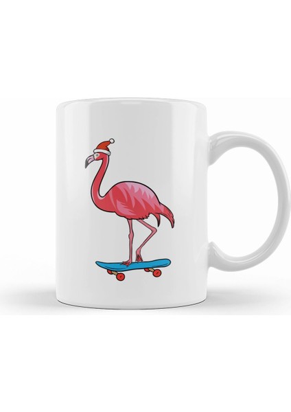 Cute Santa Hat Flamingo Skateboard Christmas Kupa Bardak Porselen